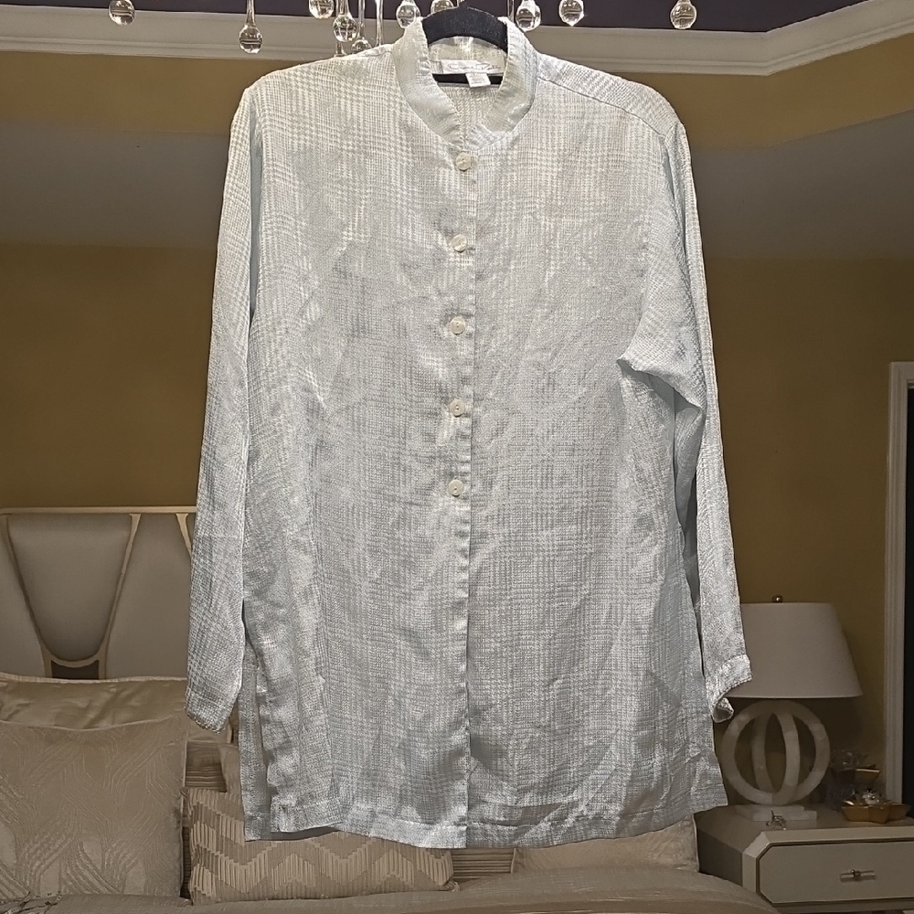 Oscar de la Renta Light Gray Pajama Top